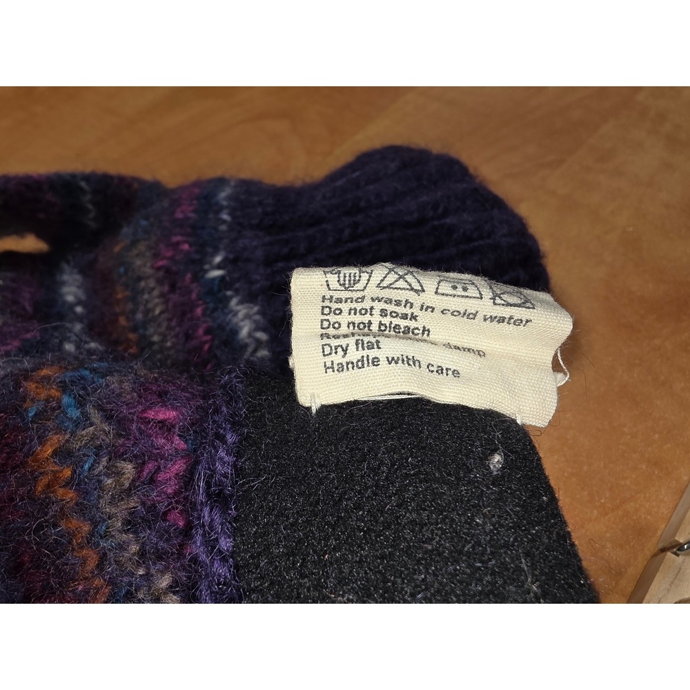 KTS Handmade in Nepal 100% Wool Fleece Lined Mittens Purple Striped Knit Boho - Picture 5 of 7